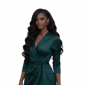 Beautiful black woman wearing body wave hair extensions