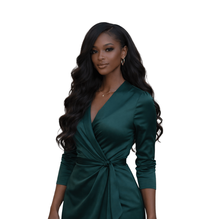Beautiful black woman wearing body wave hair extensions